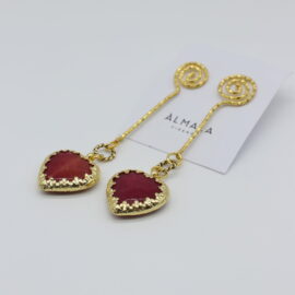 Orecchini a forma di cuore in ottone e pietra fucsia
