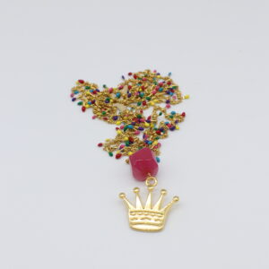 Collana match alma con corona d'ottone e pietra colorata