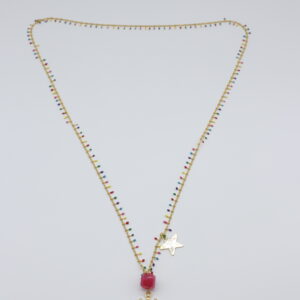 Collana match alma con corona d'ottone e pietra colorata