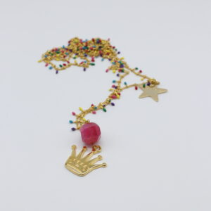 Collana match alma con corona d'ottone e pietra colorata