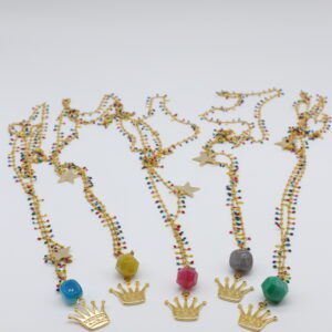 Collana match alma con corona d'ottone e pietra colorata