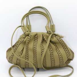 Borsa in pelle verde puffy nodo beige