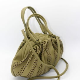 Borsa in pelle verde puffy nodo beige