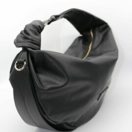 Double Bag Almala color nero: borsa in pelle nera con nodo