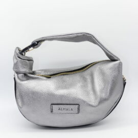 Borsa a spalla in pelle laminata argento mini double star by almala