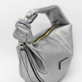 Borsa a spalla in pelle laminata argento mini double star by almala