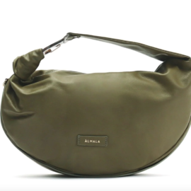 Double Bag Almala color oliva: borsa in pelle nera con nodo