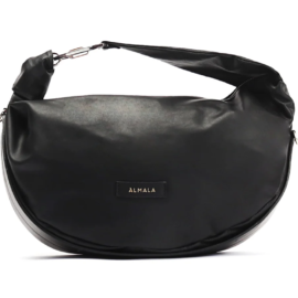 Double Bag Almala color nero: borsa in pelle nera con nodo