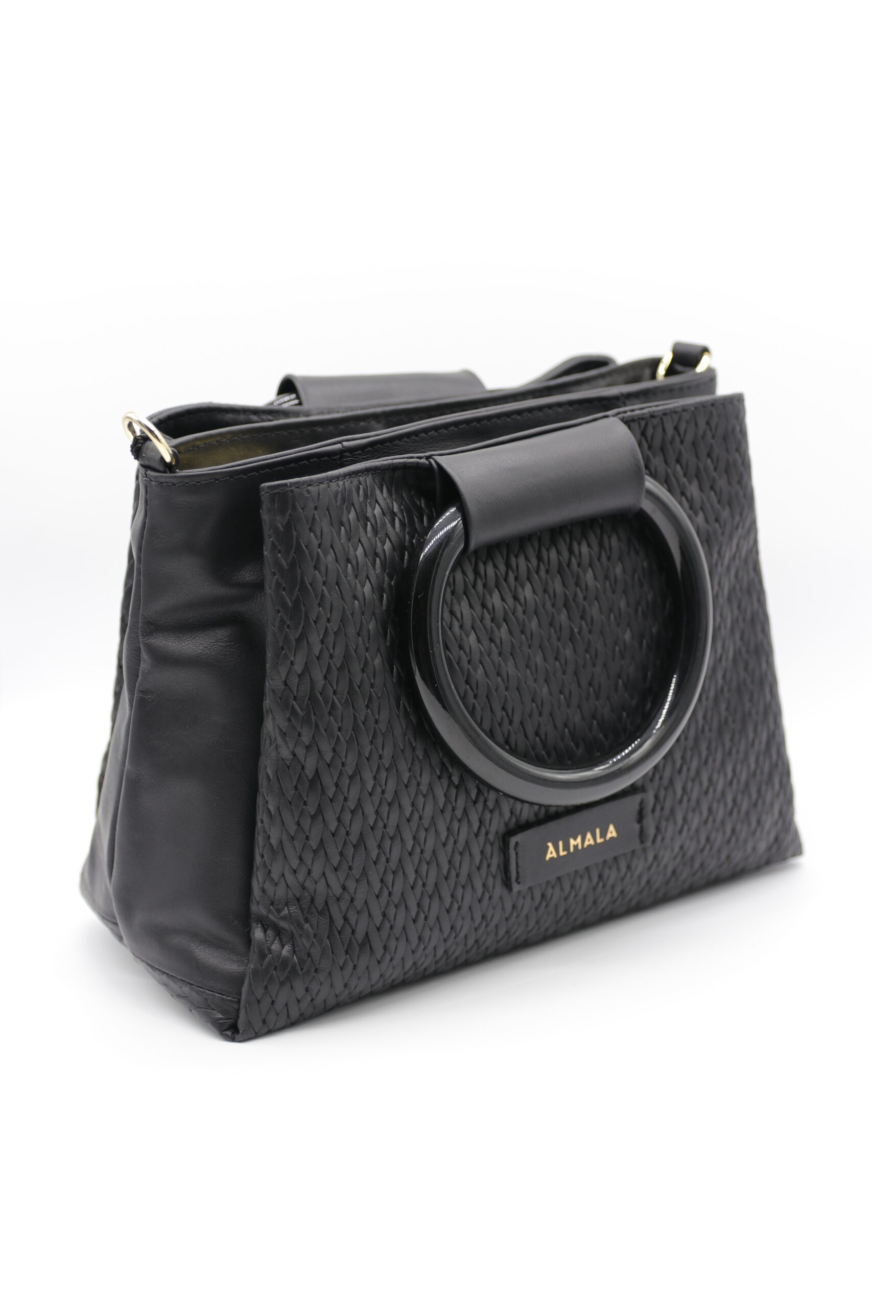 Borsa acetate in pelle di vitello nera by almala