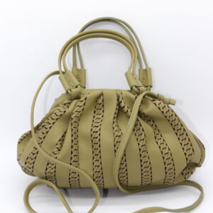 Borsa in pelle verde puffy nodo beige