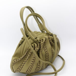 Borsa in pelle verde puffy nodo beige