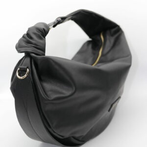 Double Bag Almala color nero: borsa in pelle nera con nodo