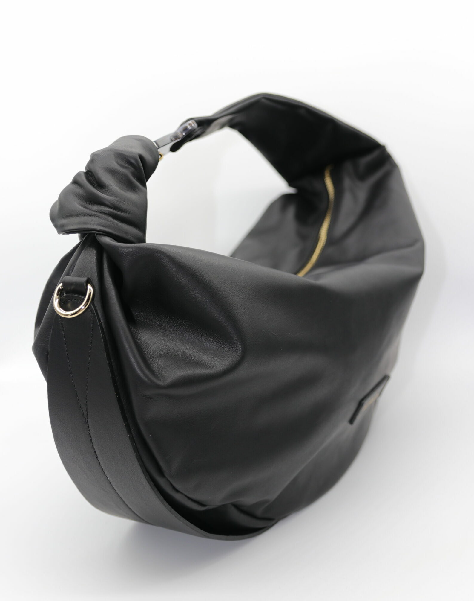 Double Bag Almala color nero: borsa in pelle nera con nodo