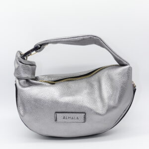 Borsa a spalla in pelle laminata argento mini double star by almala