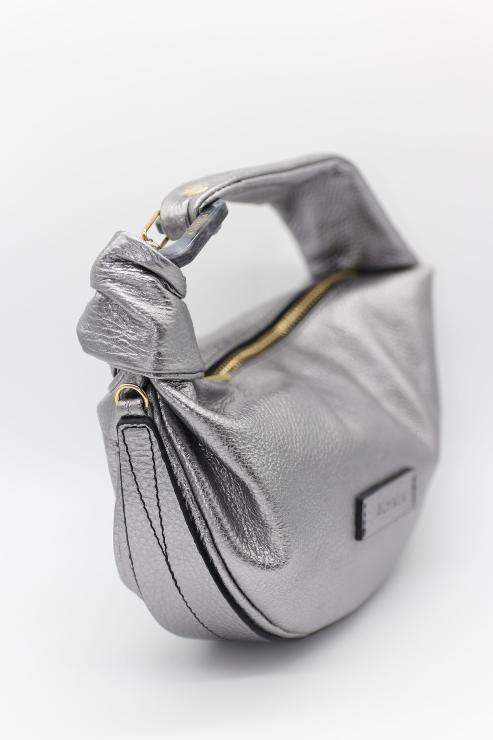 Borsa a spalla in pelle laminata argento mini double star by almala