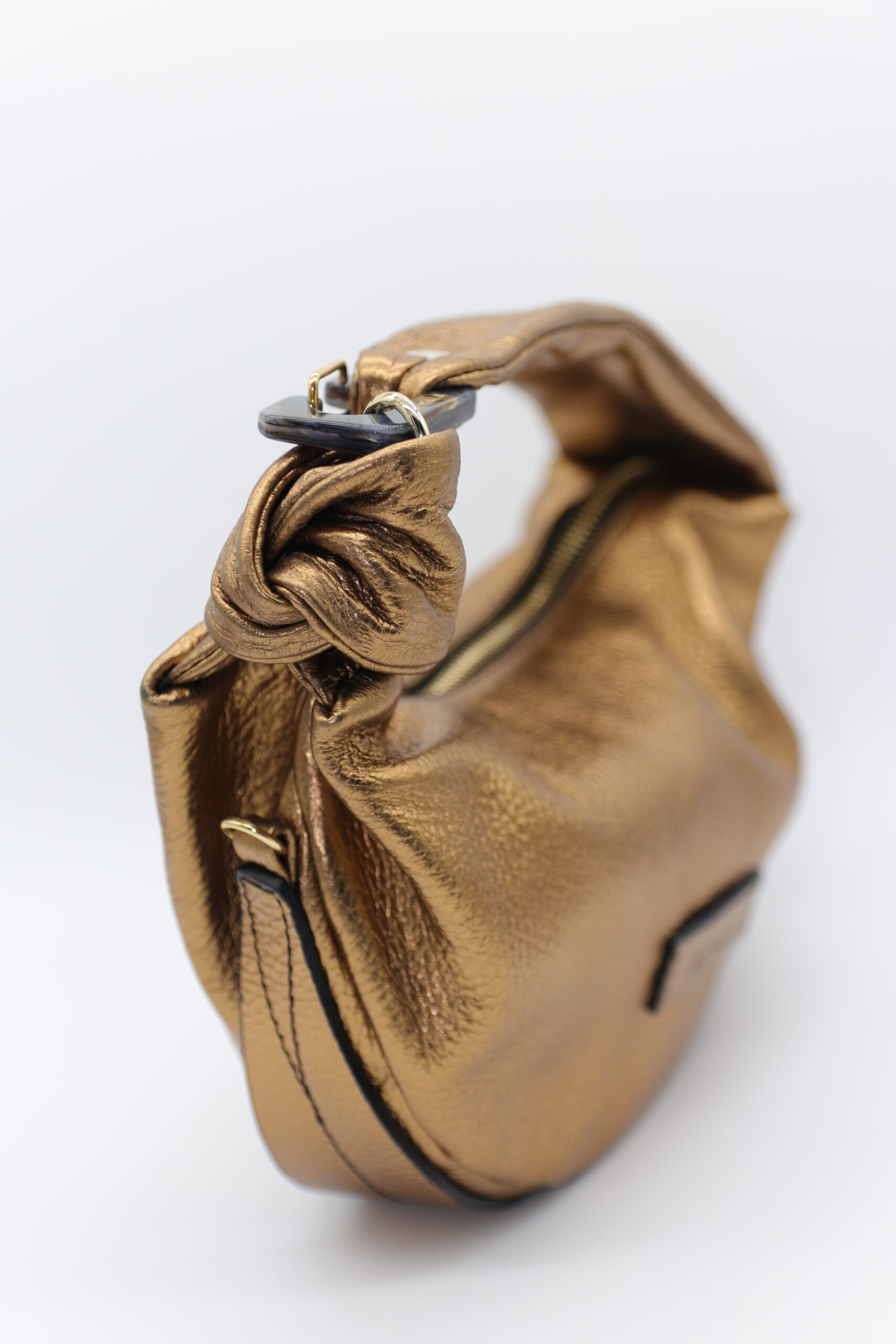 Borsa a spalla in pelle laminata bronzo mini double star by almala